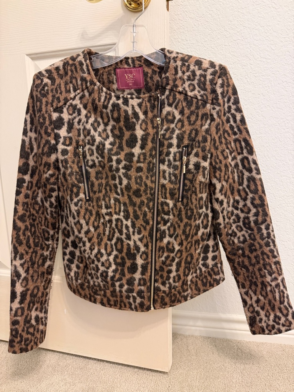 YSC Leopard Print Zip-Front Women's Blazer Jacket - Brown
